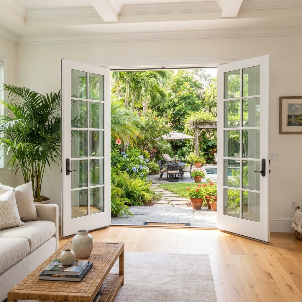 White French doors with impact glass